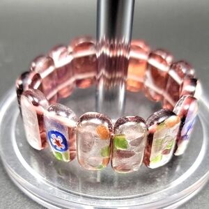Violet Silver Foil Dichroic Millifiori Glass Beaded Stretch Bracelet NWOT